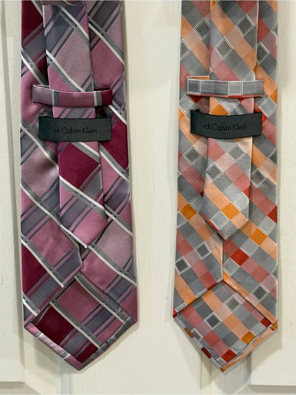 CK Calvin Klein Multi-Color Plaid Neck Tie - Pink and Orange Options